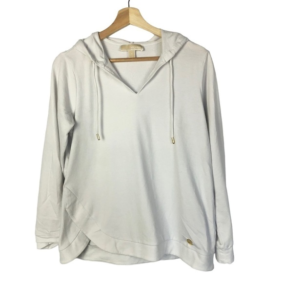 MICHAEL Michael Kors White V-Neck Pullover Lightweight Hoodie M - Picture 1 of 3